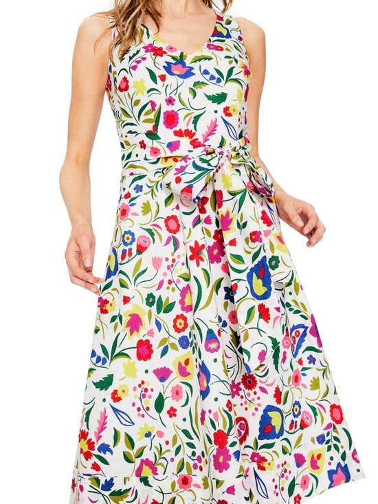 Boden Dresses & Skirts - Boden • 8• Floral Tie-Waist V-Neck Linen Blend Midi Dress